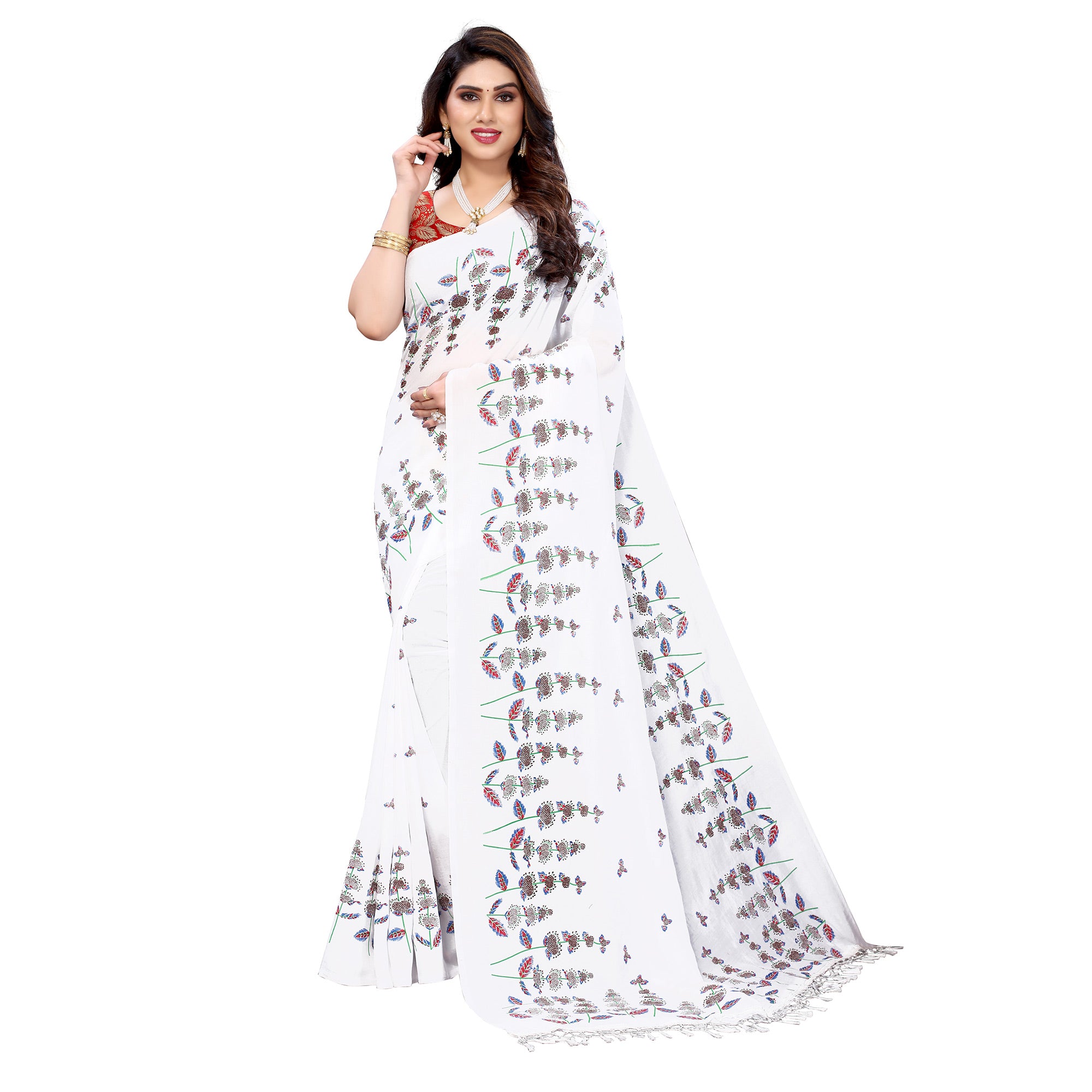 White Casual Wear Printed Silk Saree