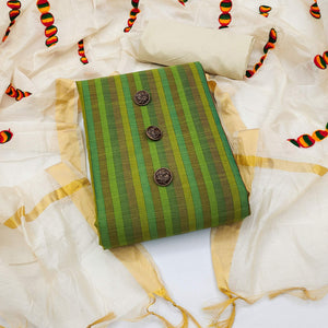 Green Stripes Pure Cotton Dress Material