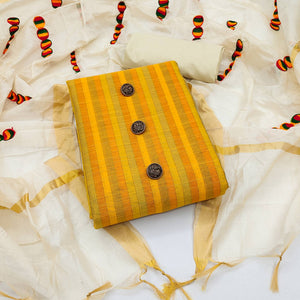 Yellow Stripes Pure Cotton Dress Material