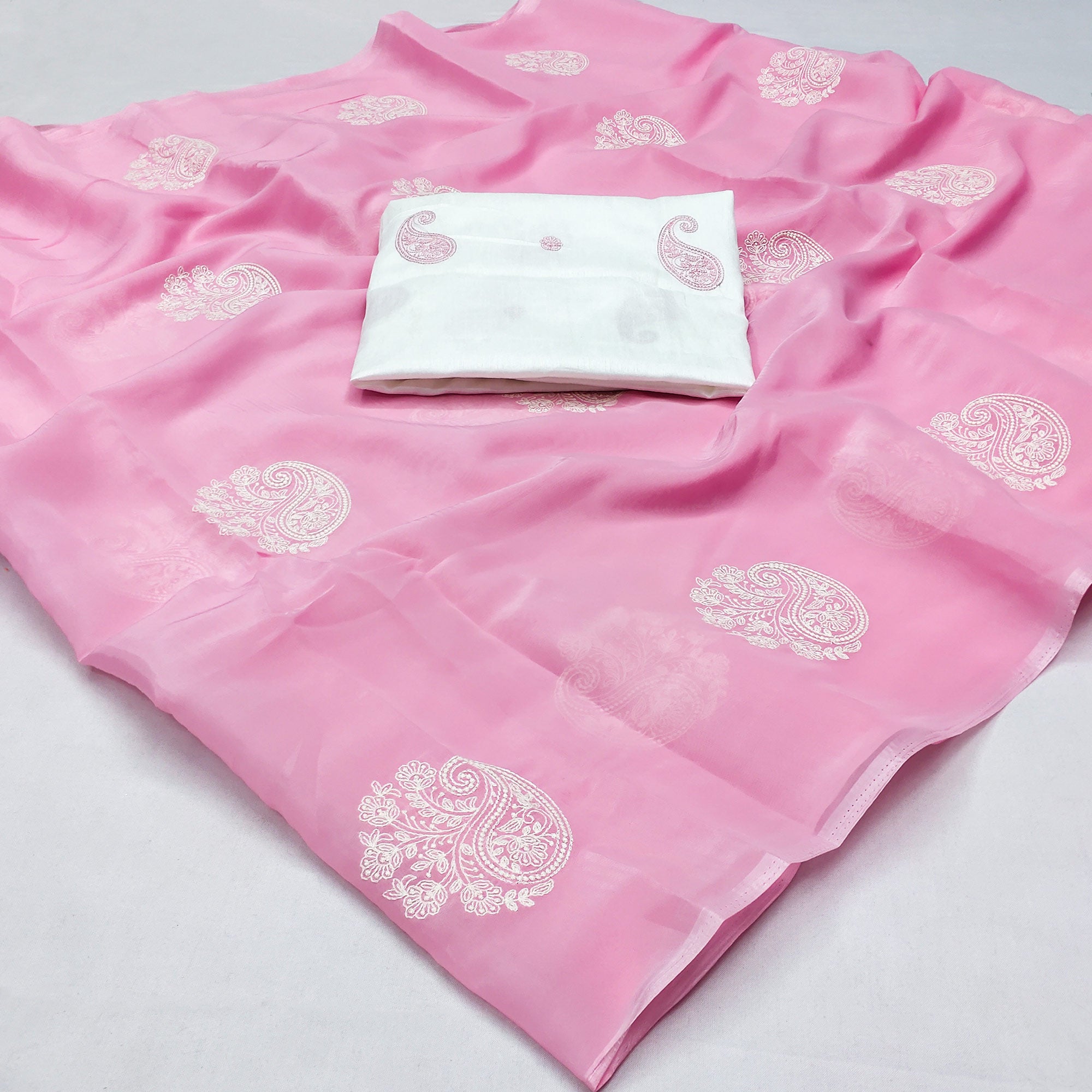 Pink Embroidered Organza Saree