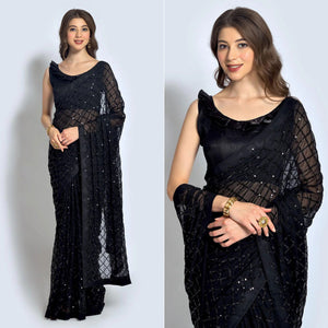 Black Sequins Work Georgette Saree
