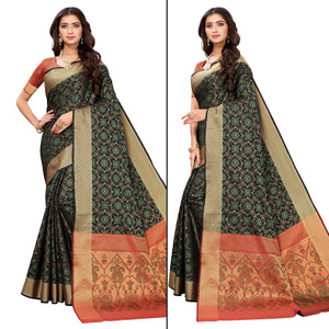 Black Festive Wear Woven Patola Heavy Silk Saree