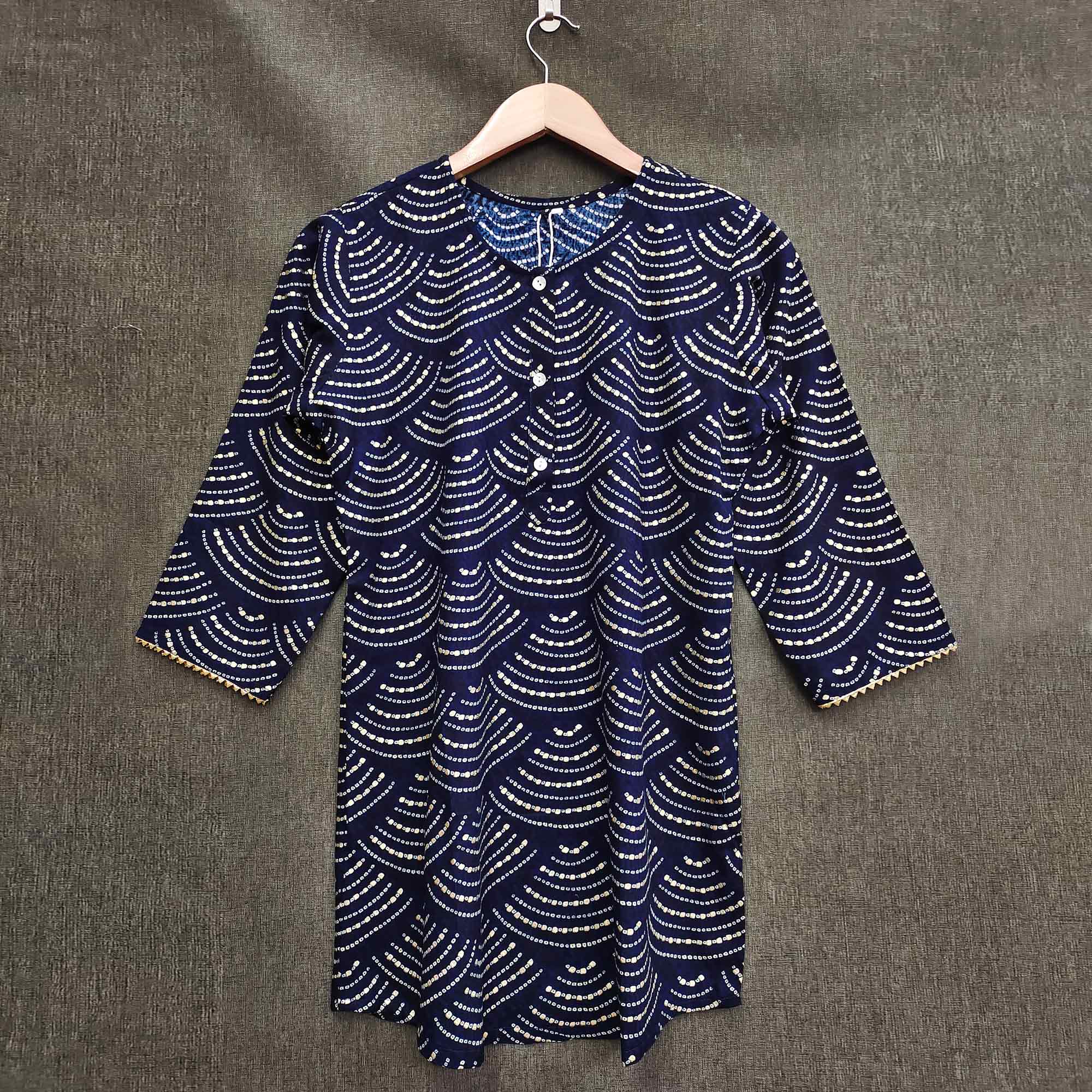 Navy Blue Printed Rayon Top