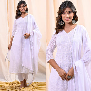 White Chikankari Work Georgette Anarkali Suit