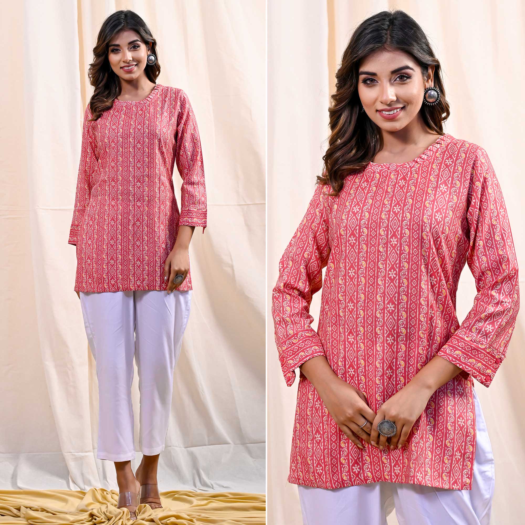 Pink Printed Chanderi Top