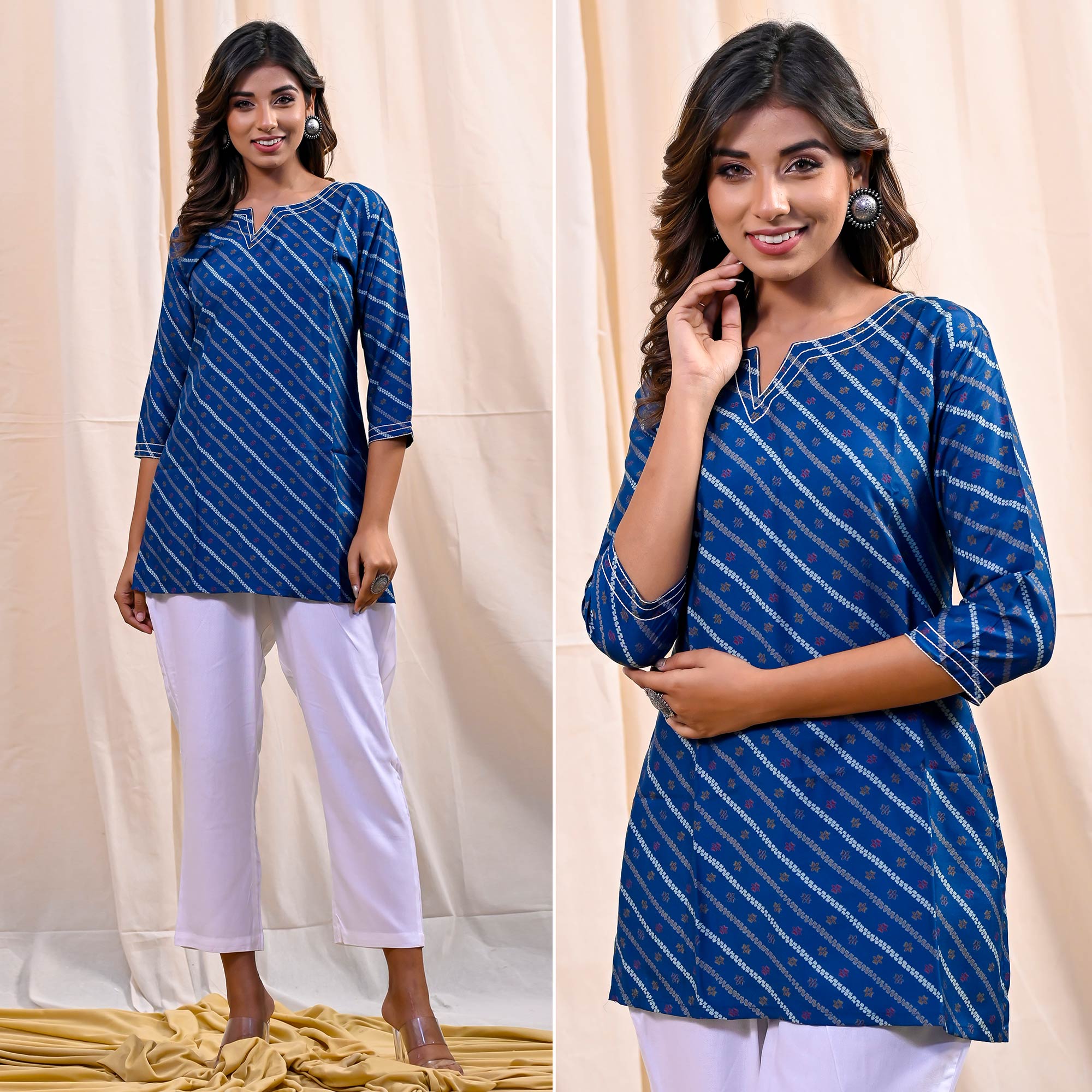 Blue Printed Muslin Top