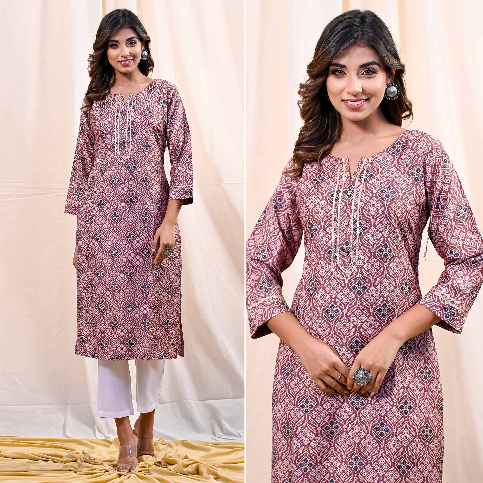 Dusty Pink Printed Muslin Kurti