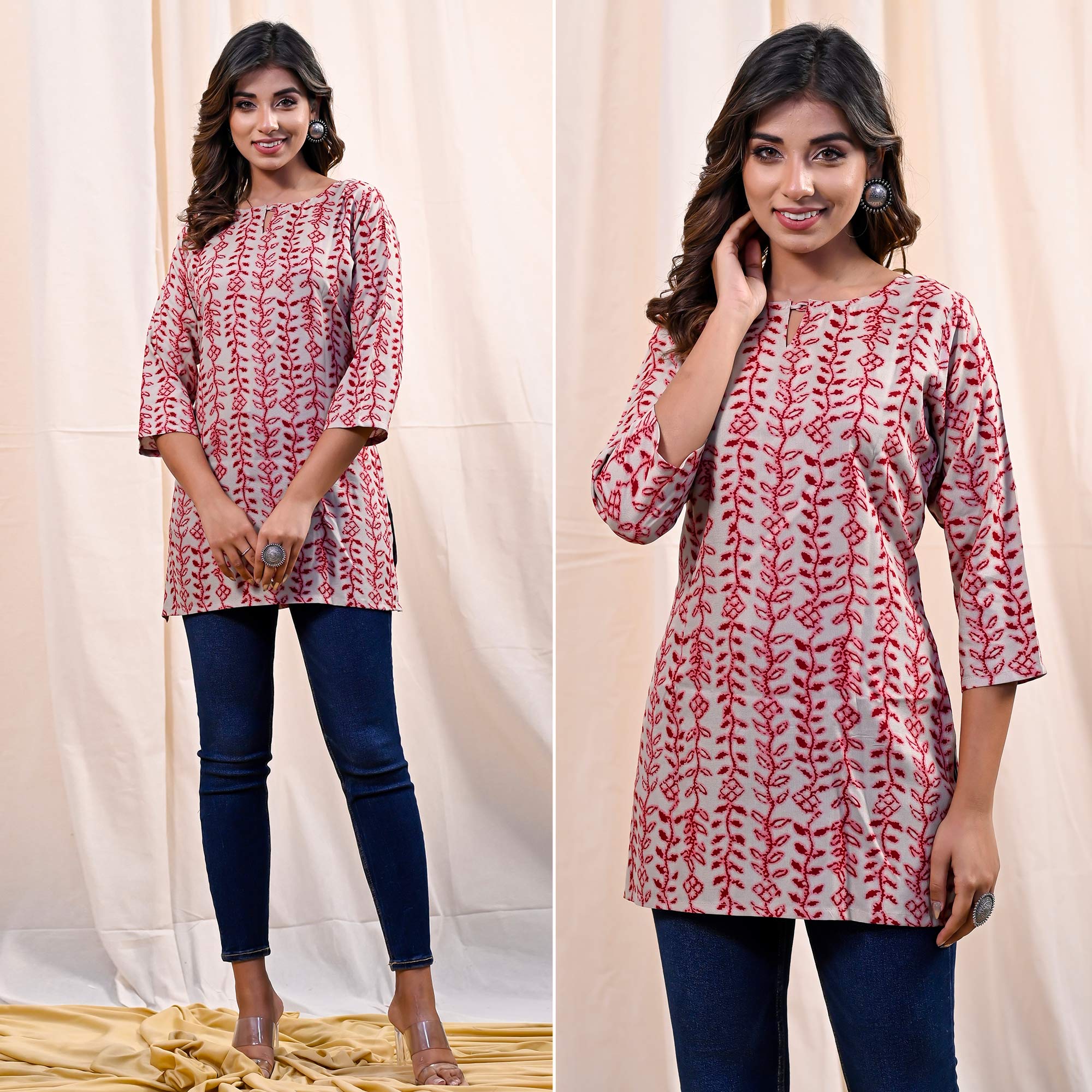 Red Floral Printed Rayon Top