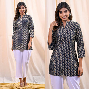 Black Printed Chanderi Top