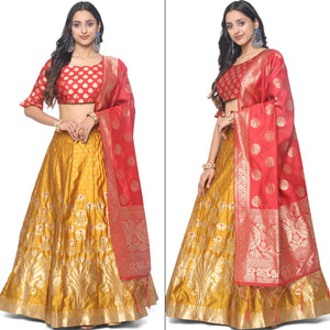 Mustard Woven Jacquard Lehenga Choli