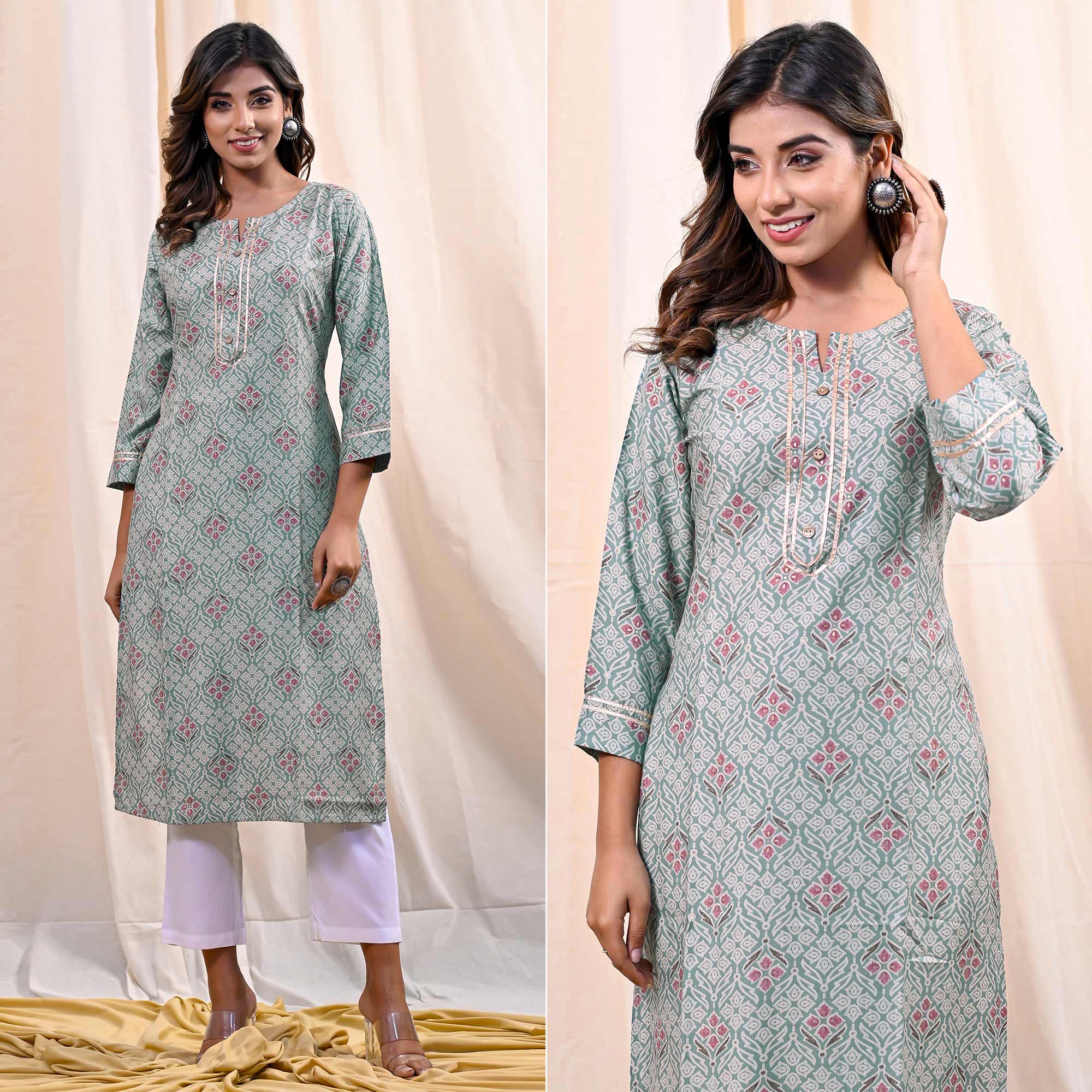 Blue Printed Muslin Kurti