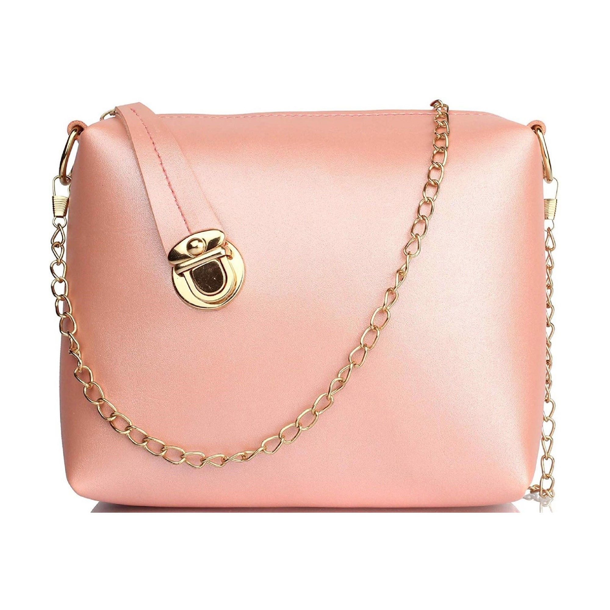 TMN - Women Pink Vegan Leather Golden Chain Sling Bag