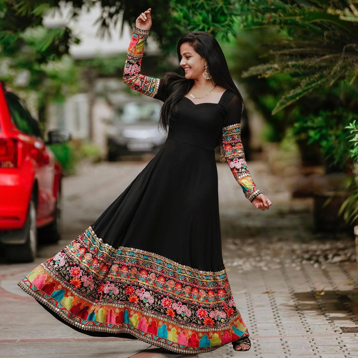 Black Embroidered Georgette Gown Black Embroidered Georgette Gown