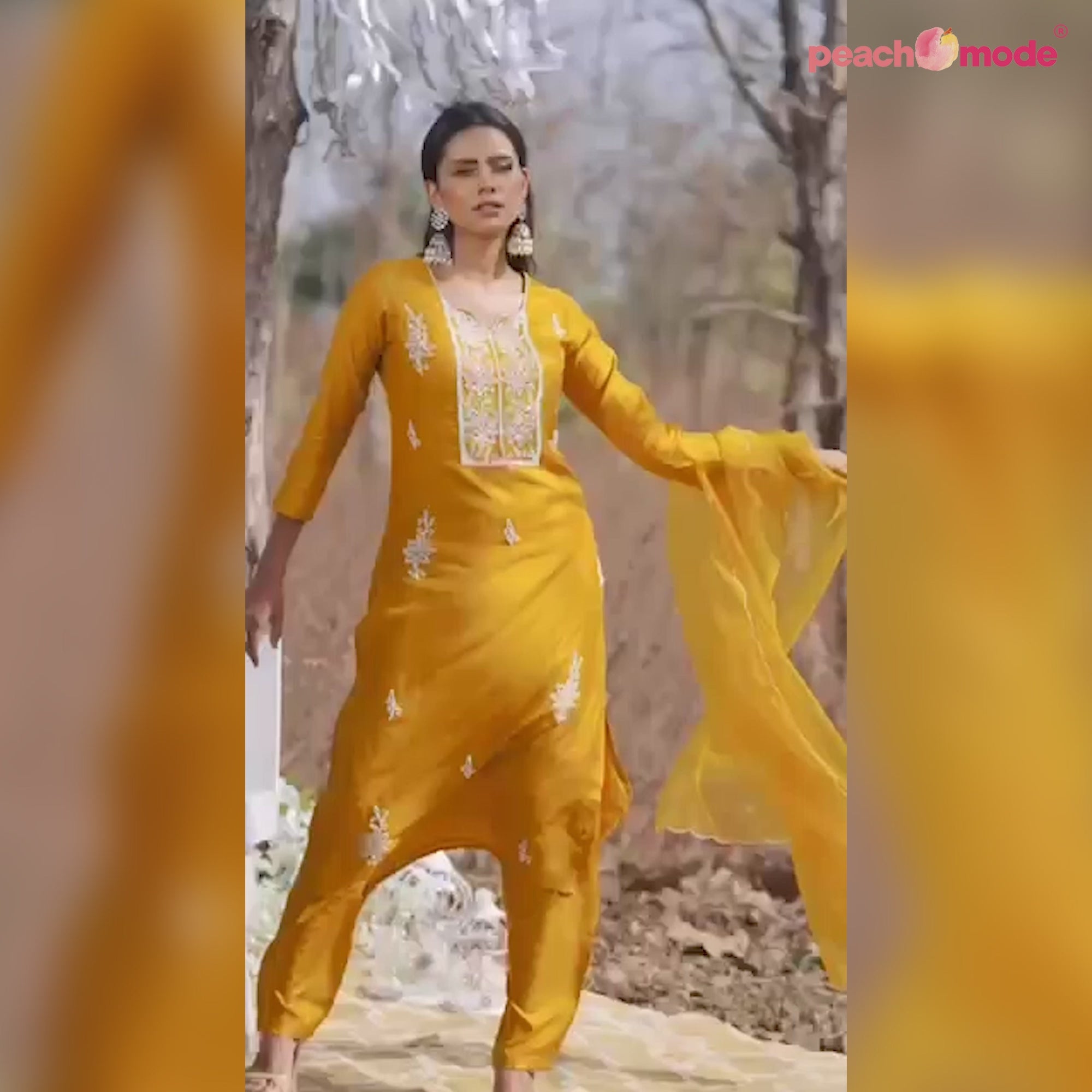 Mustard-Yellow Embellished With Embroidered Muslin Kurti Pant Set With Dupatta