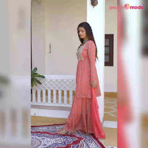 Pink Printed Chiffon Sharara Suit