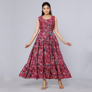 Pink Floral Printed Muslin Gown