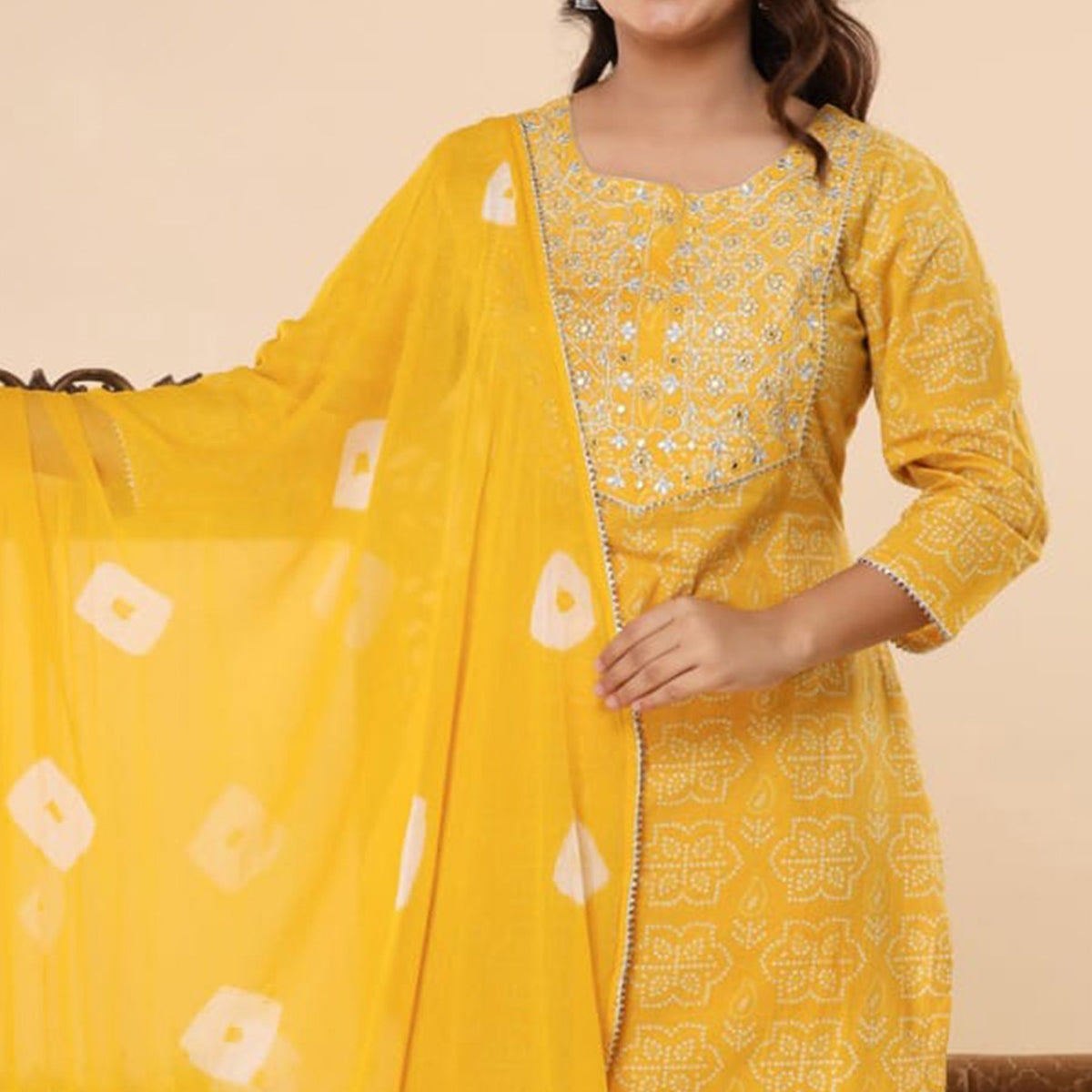 Yellow Printed With Embroidered Pure Cotton Salwar Suit