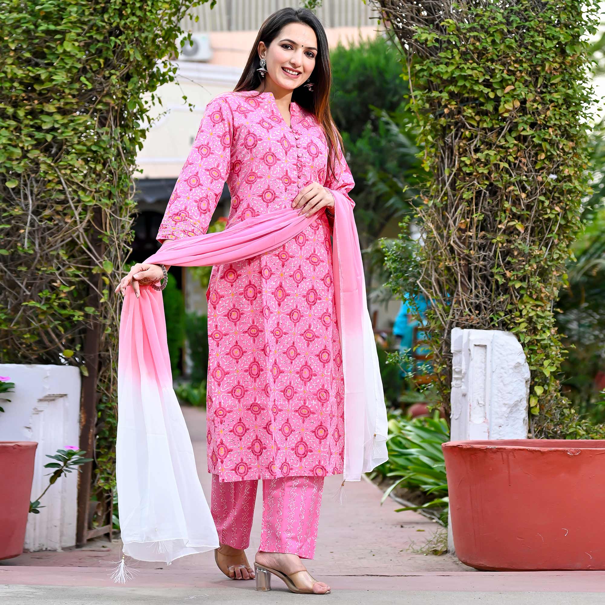 Pink Printed Pure Cotton Salwar Suit