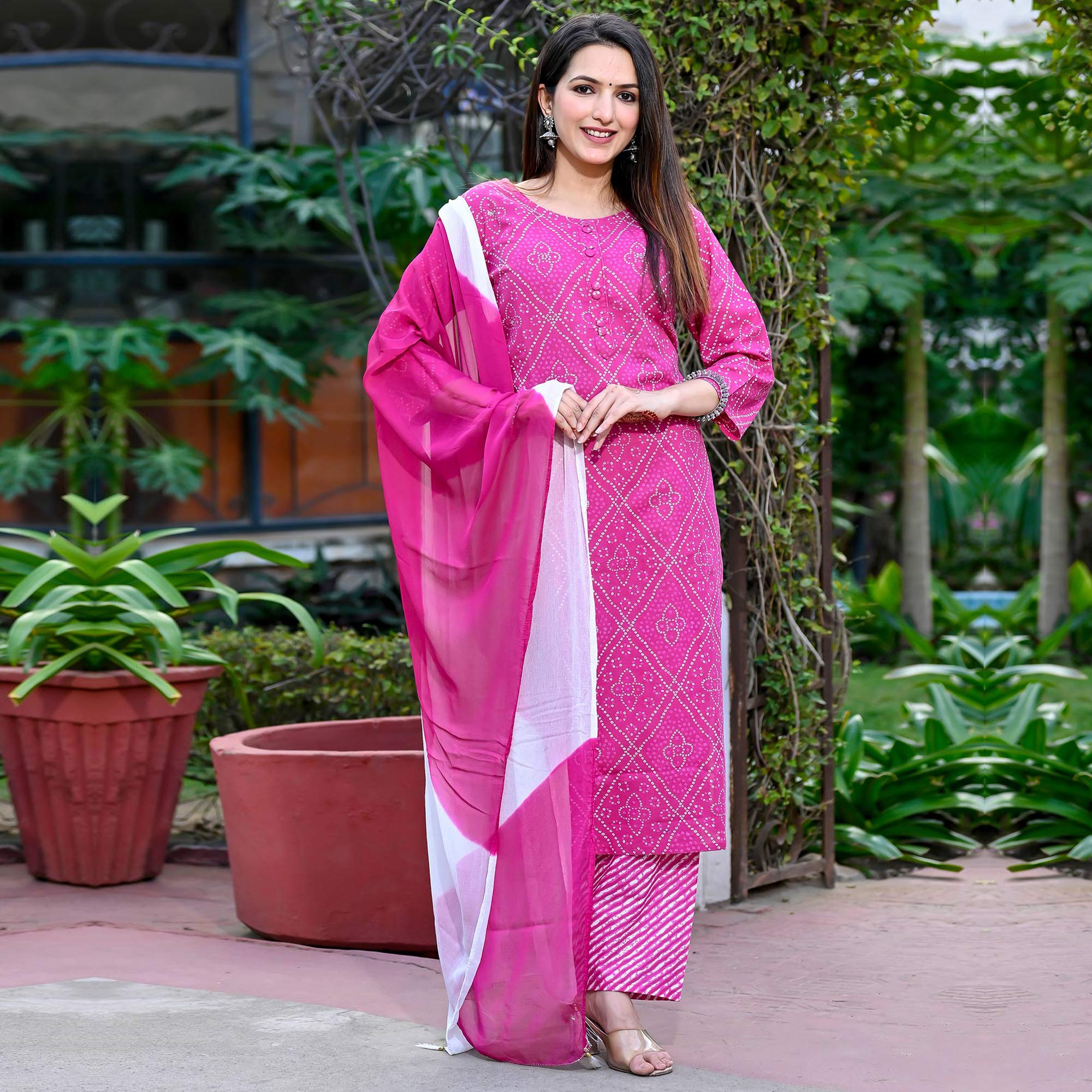 Pink Bandhani Printed Pure Cotton Salwar Suit