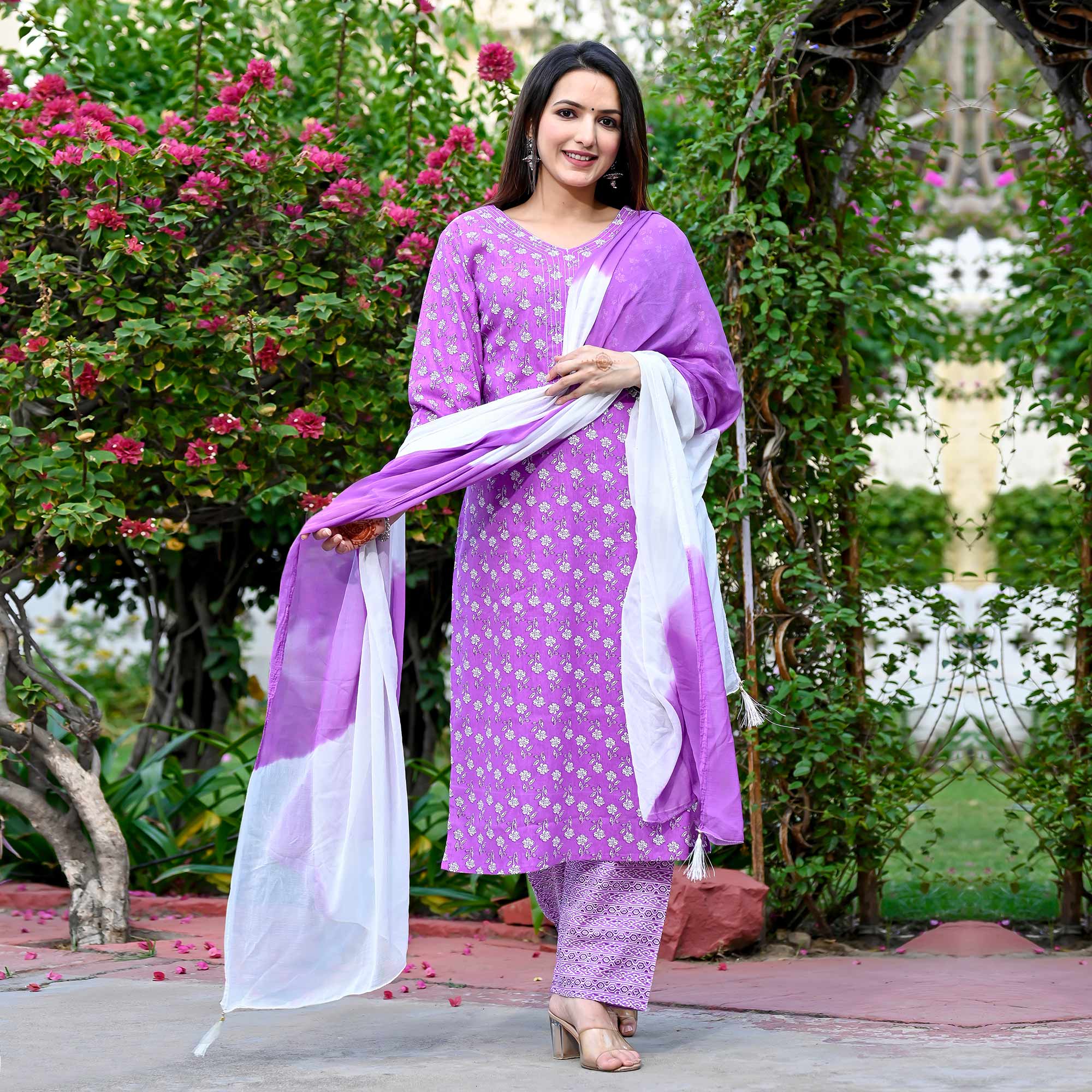 Purple Floral Printed Pure Cotton Salwar Suit