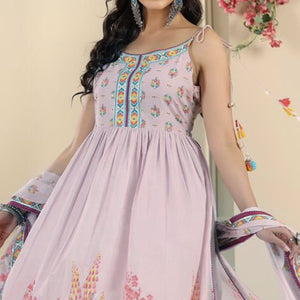 Lavender Floral Printed Pure Cotton Naira Cut Suit