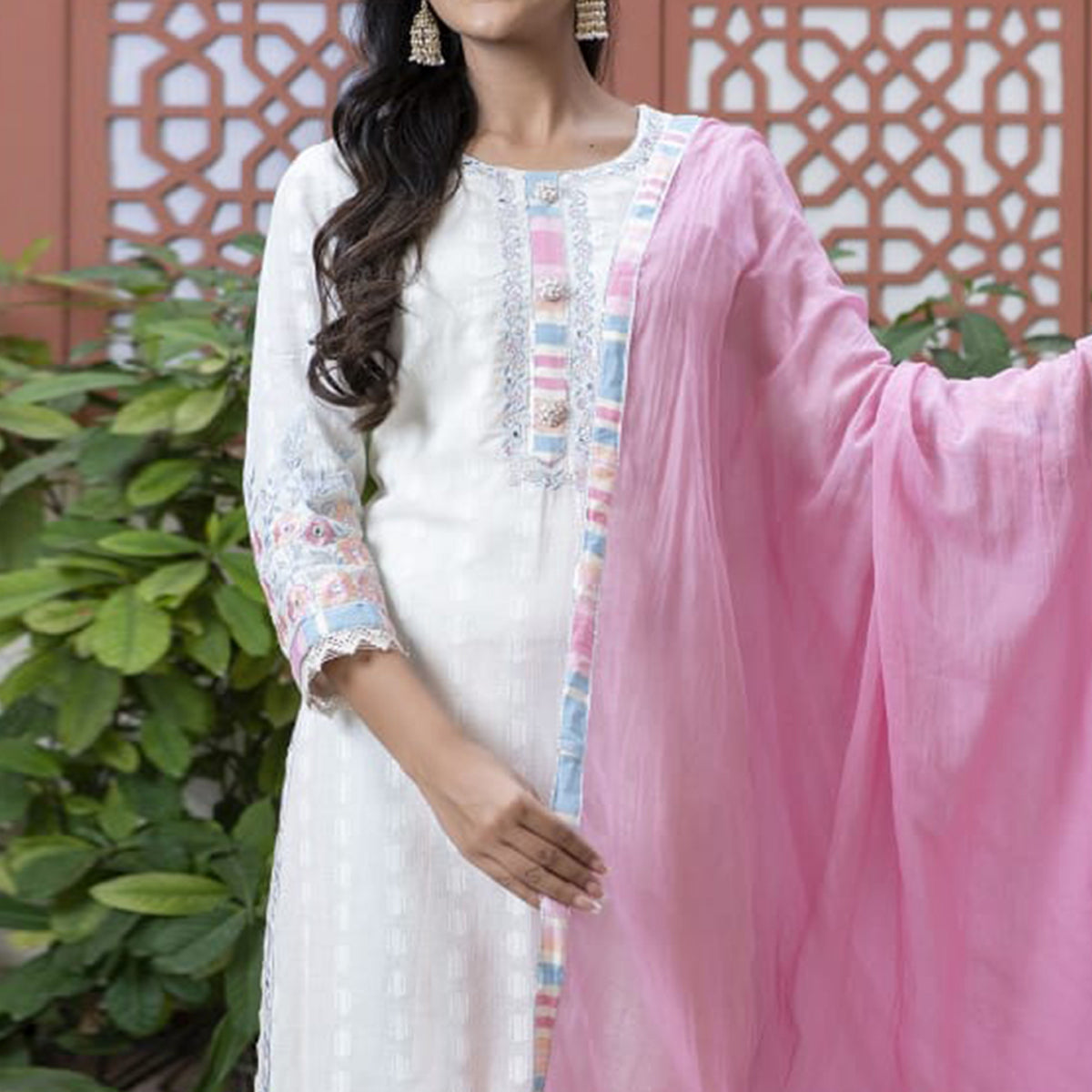 White Embroidered Pure Cotton Salwar Suit