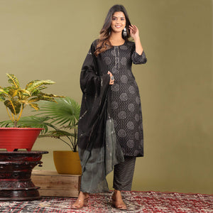 Black Printed Rayon Salwar Suit