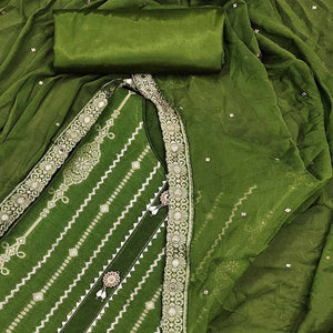 Green Woven Jacquard Dress Material