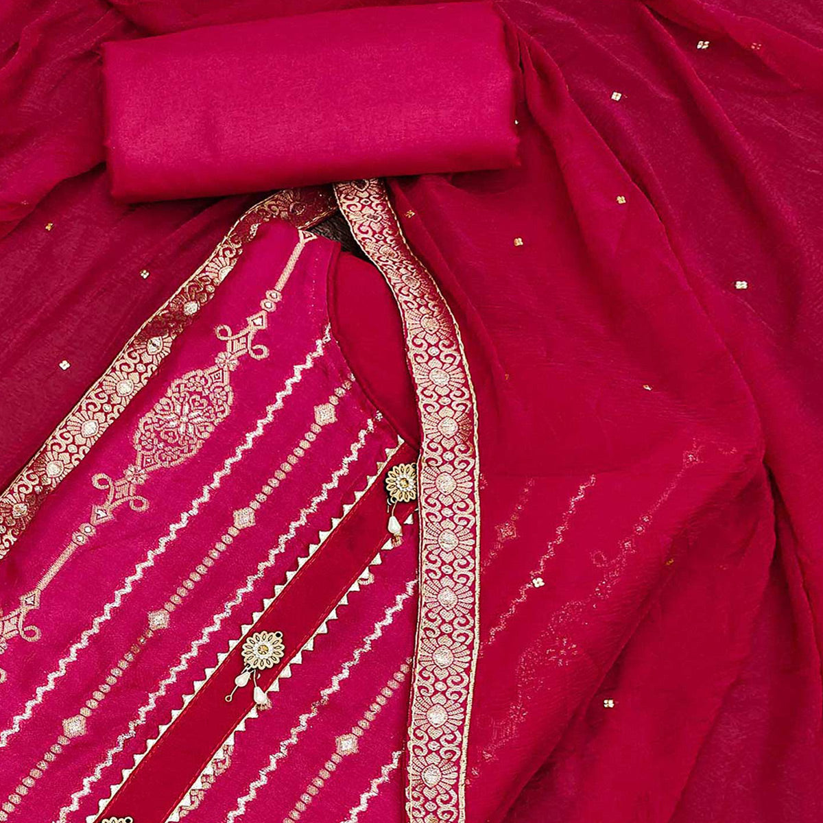 Pink Woven Jacquard Dress Material