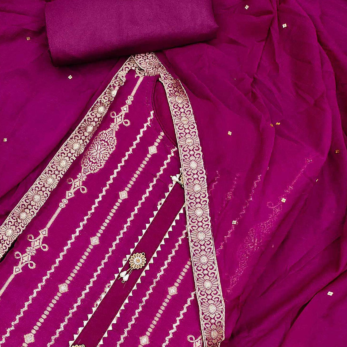 Rani Pink Woven Jacquard Dress Material