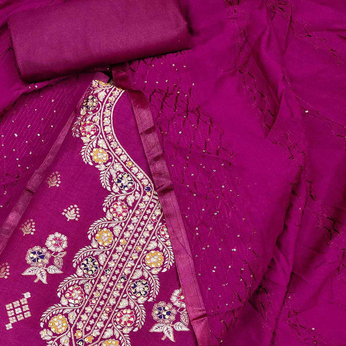 Rani Pink Woven Jacquard Dress Material