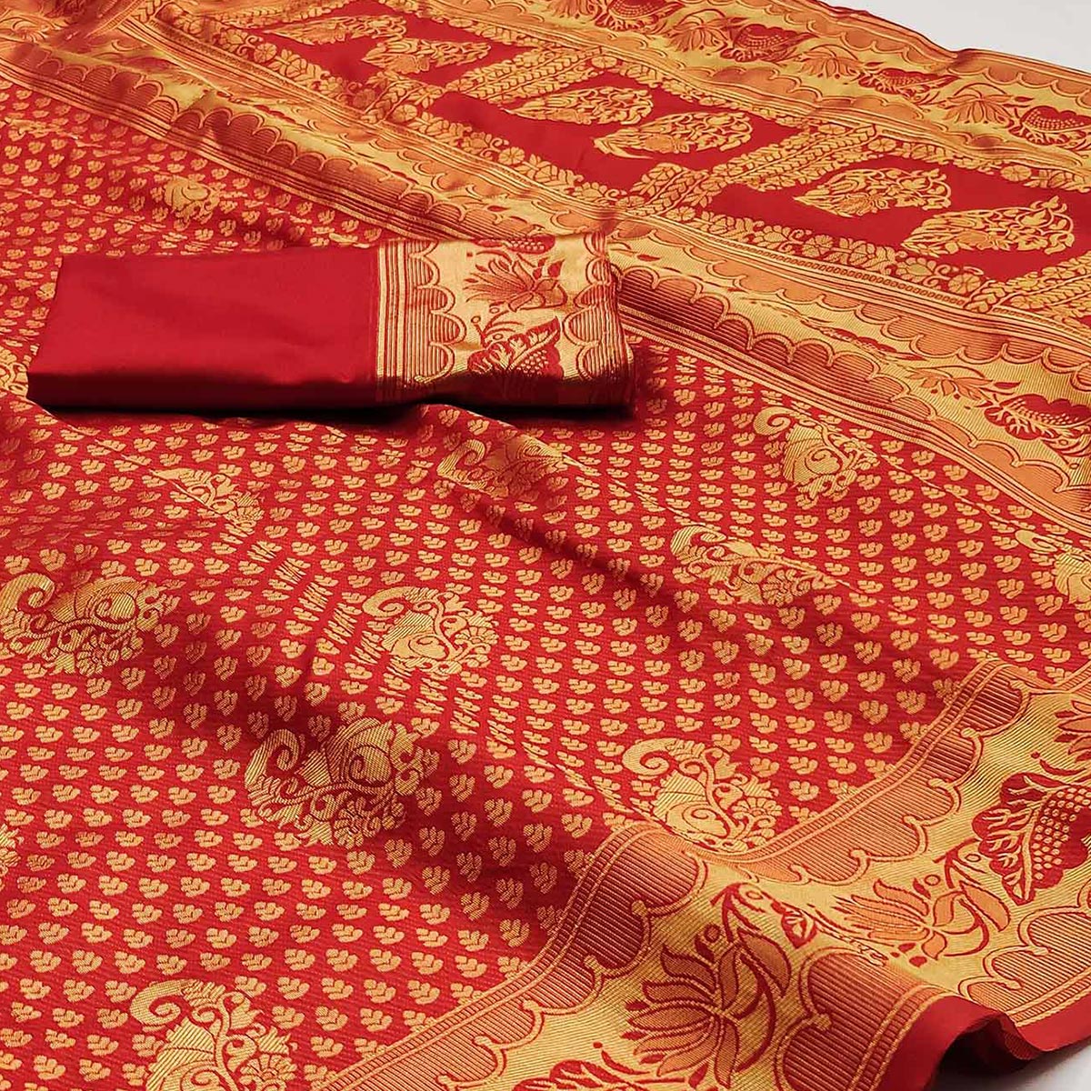 Red Woven Jacquard Saree