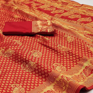 Red Woven Jacquard Saree