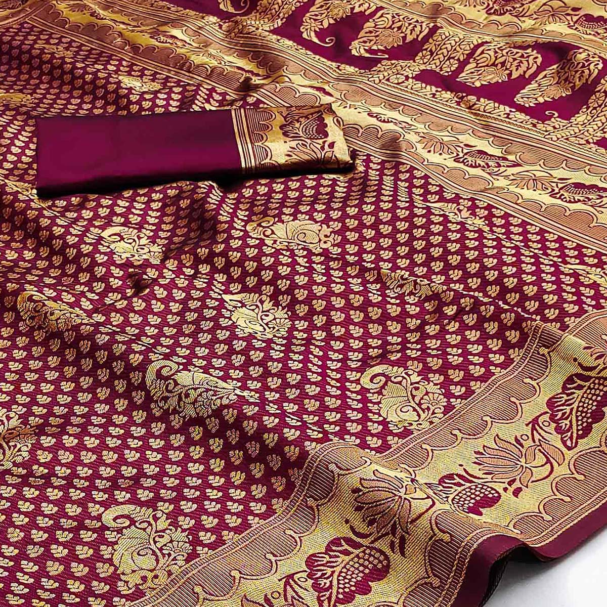 Wine Woven Jacquard Saree