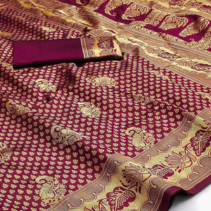 Wine Woven Jacquard Saree