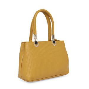 Mustard Women Vegan Leather Handbag With Belt