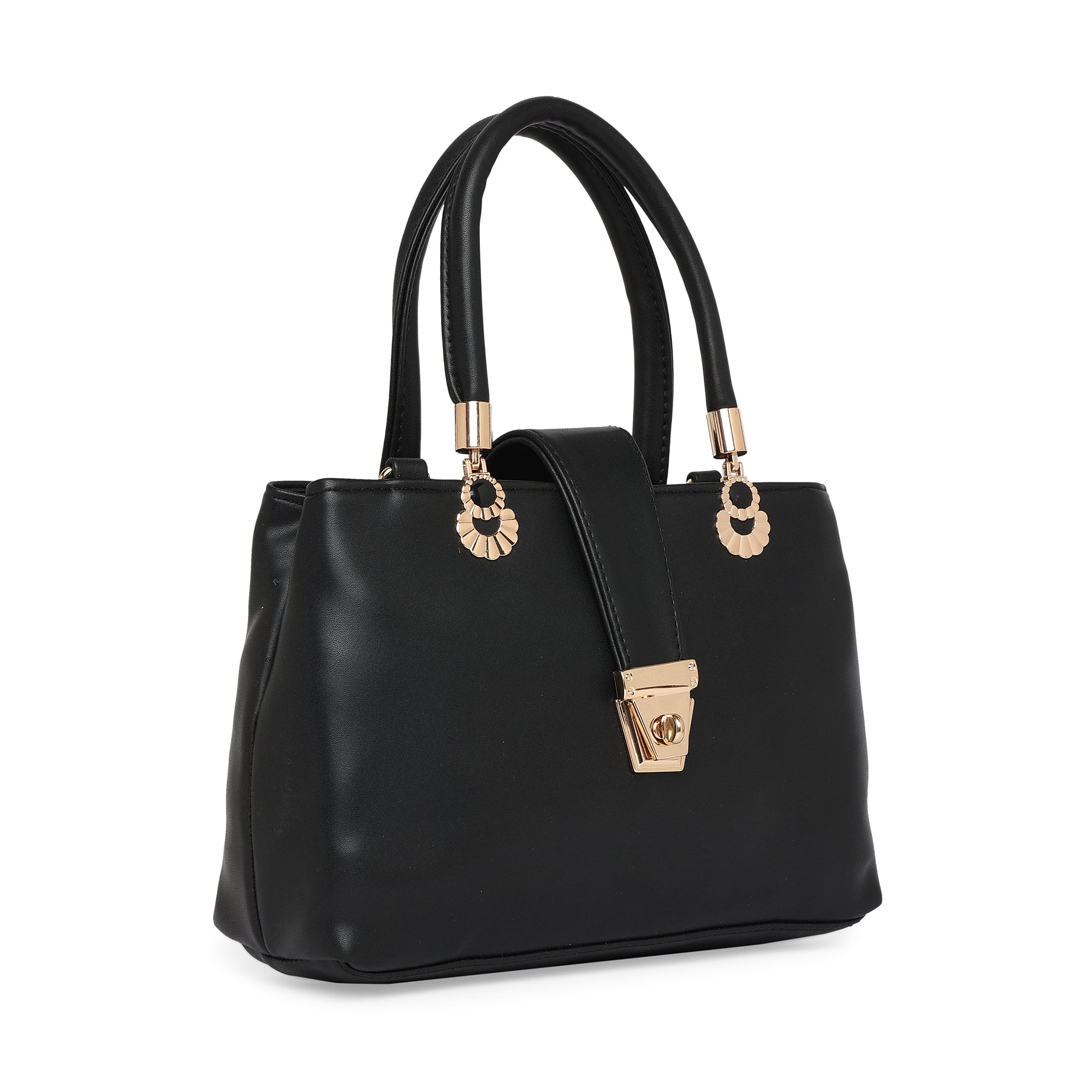 Black Women Vegan Leather Handbag With Belt