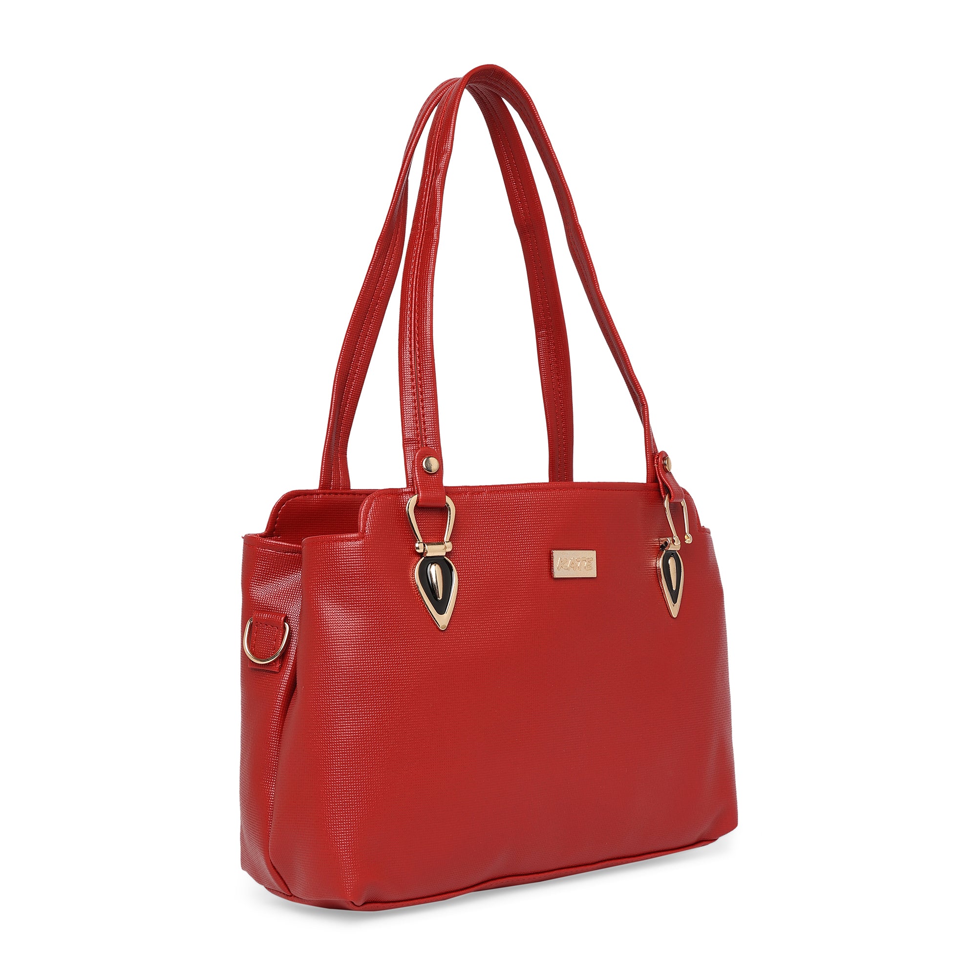 Red Women Vegan Leather Handbag With Belt