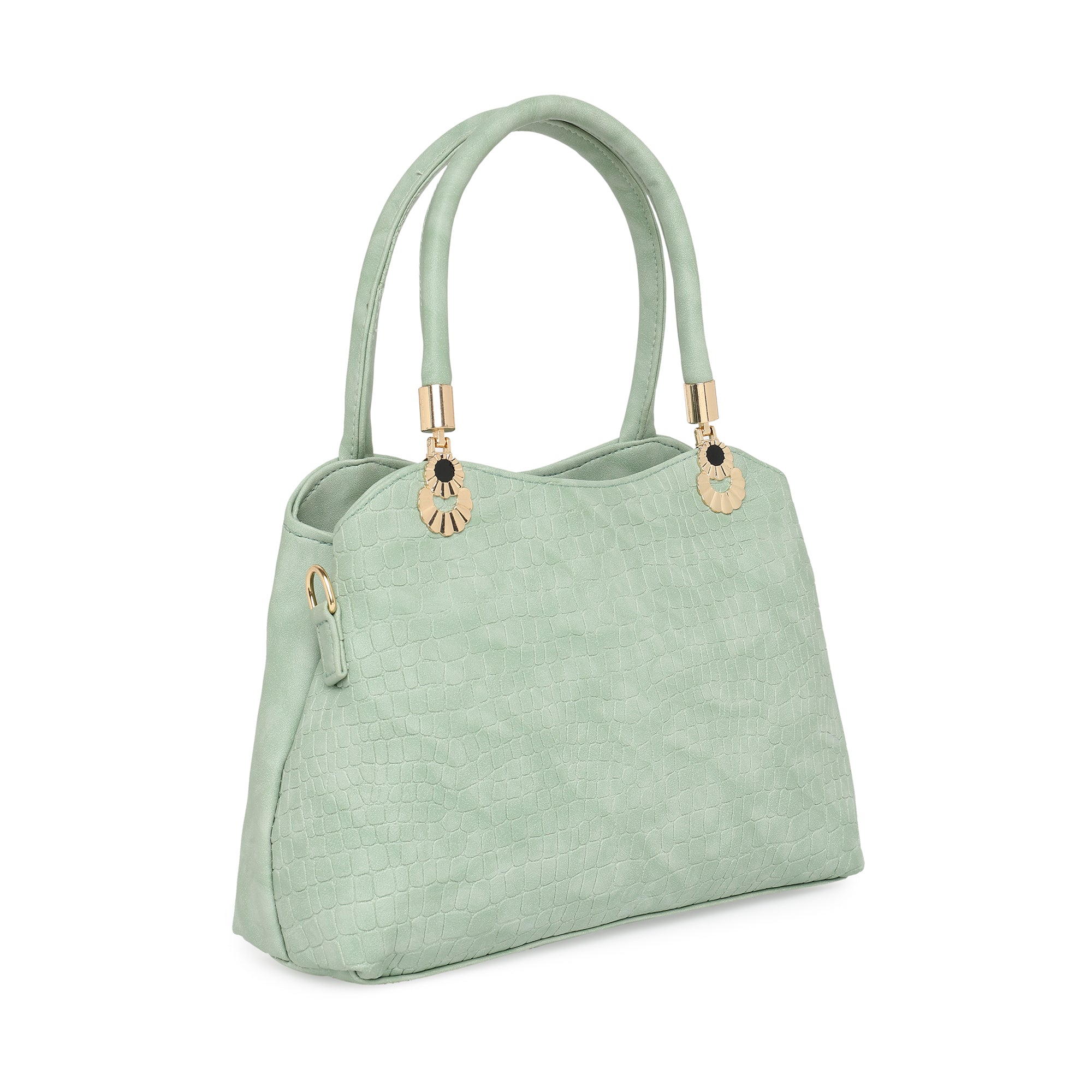 Pista Green Women Vegan Leather Handbag With Belt