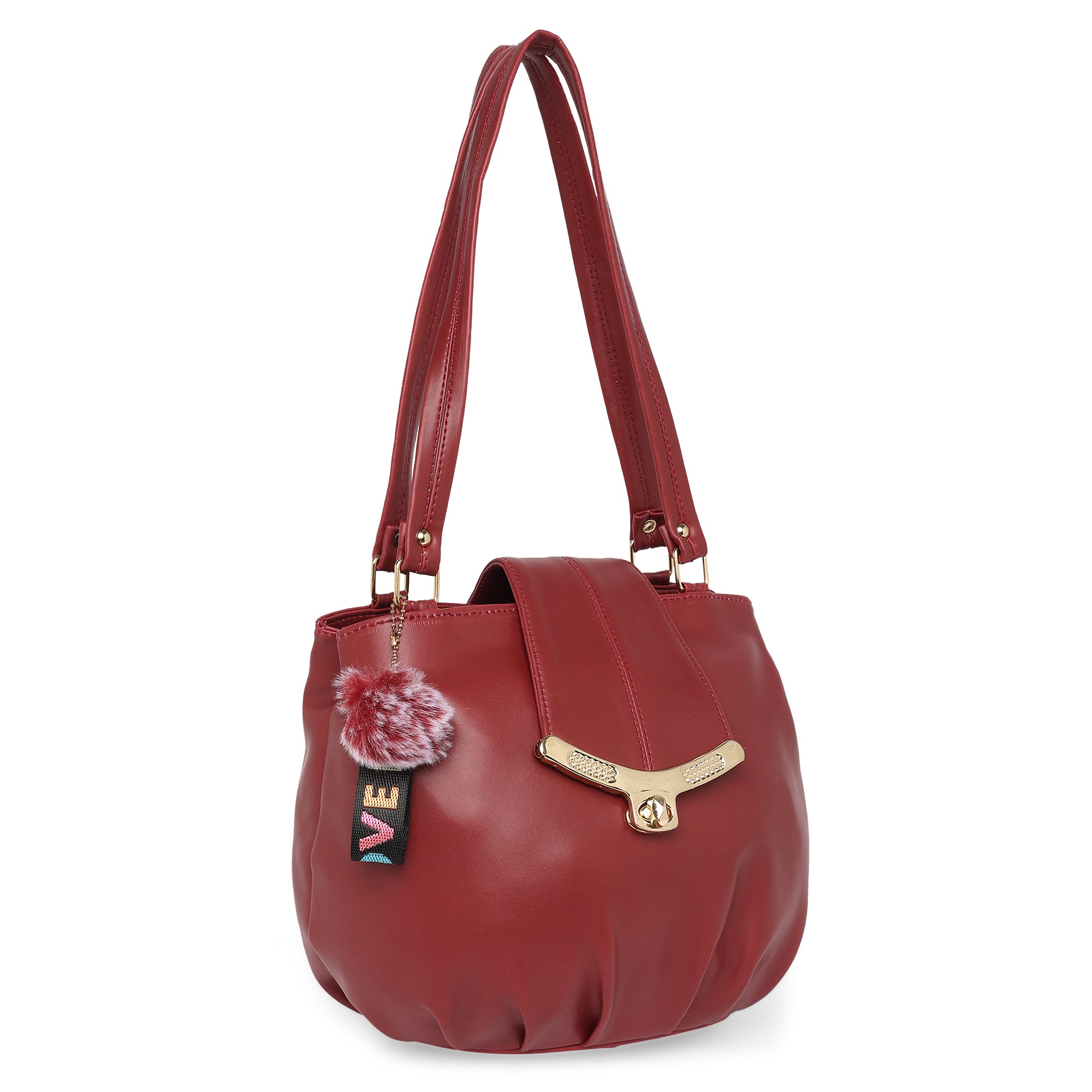 Maroon Women Vegan Leather Handbag With Belt
