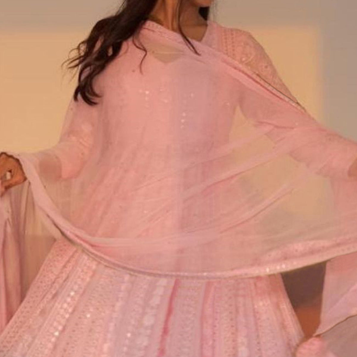 Pink Lucknowi Chikankari Work Georgette Gown