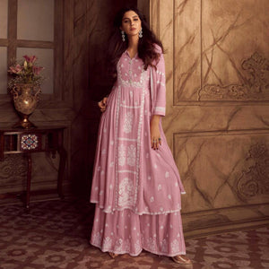 Pink Lucknowi Embroidered Rayon Palazzo Suit