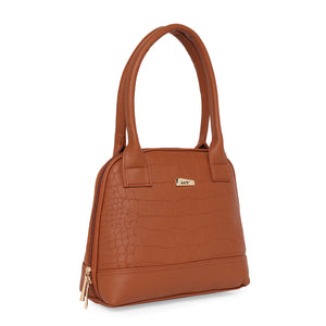 Brown Women Vegan Leather Handbag With Belt