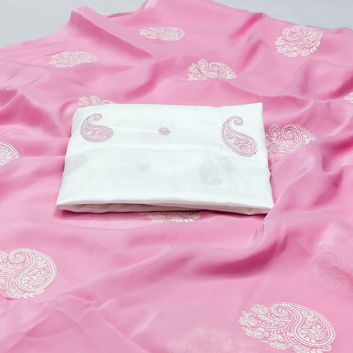 Pink Embroidered Organza Saree