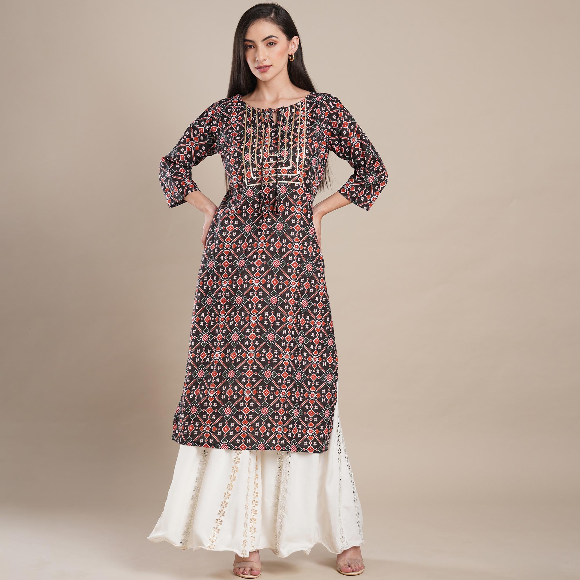 Black Printed Pure Cotton Kurti