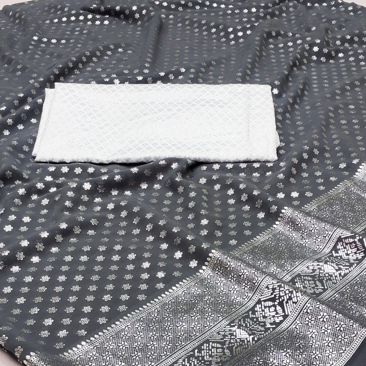 Grey Foil Printed Georgette Saree