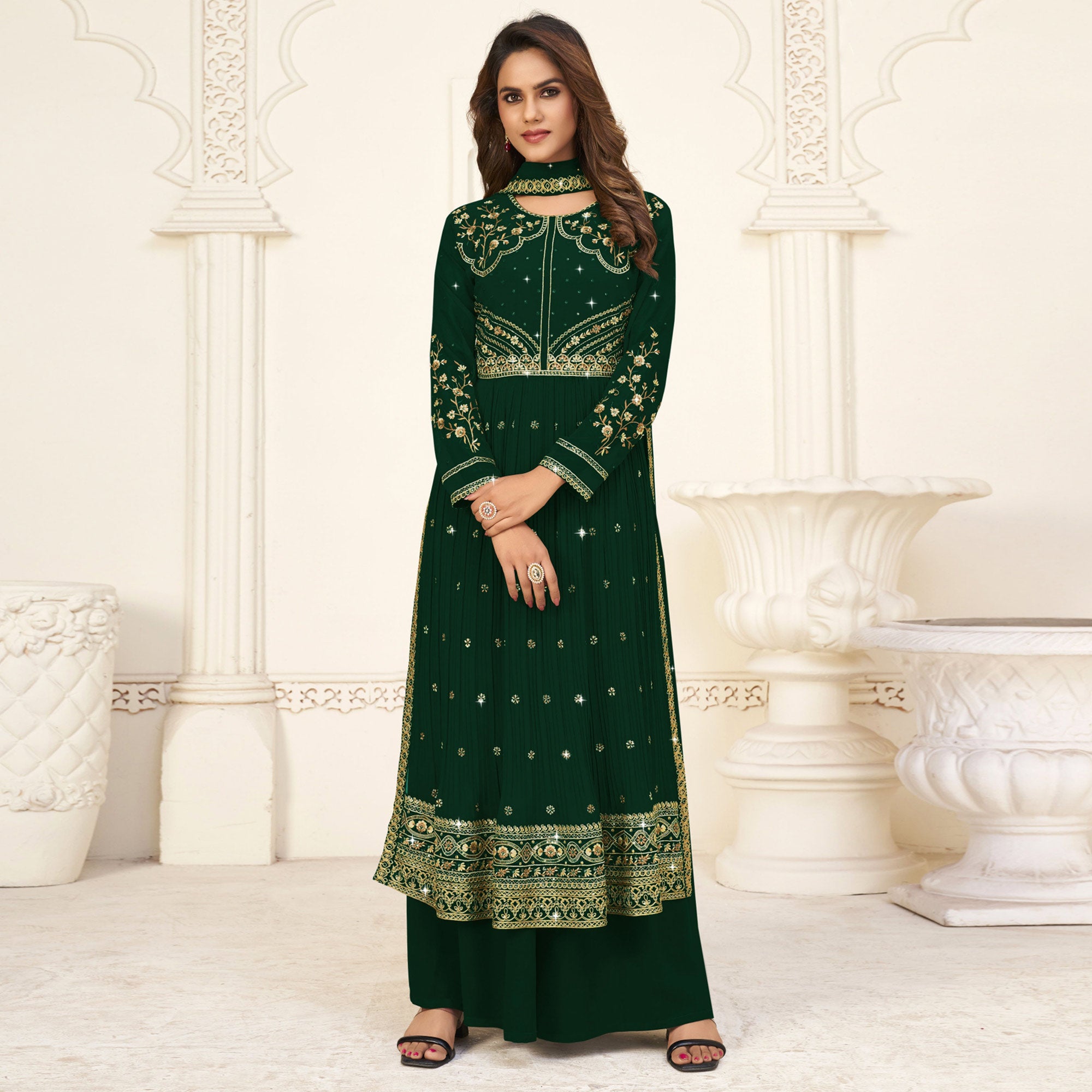 Green Embroidered Georgette Naira Cut Suit