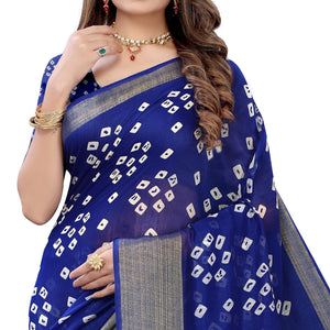 Blue Casual Printed Linen Saree