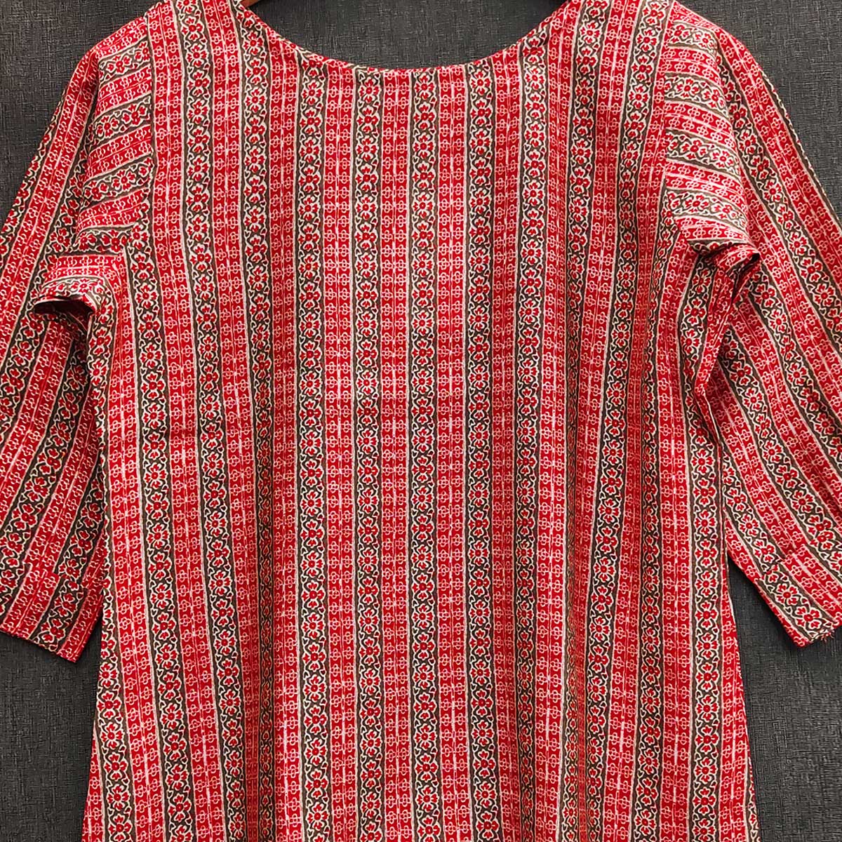 Red Striped Printed Chanderi Top