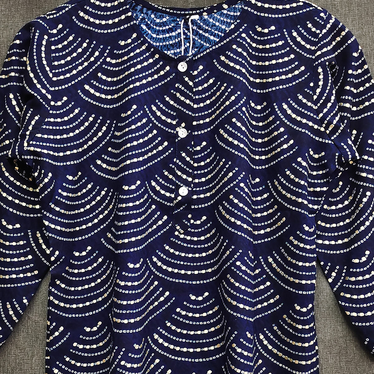 Navy Blue Printed Rayon Top